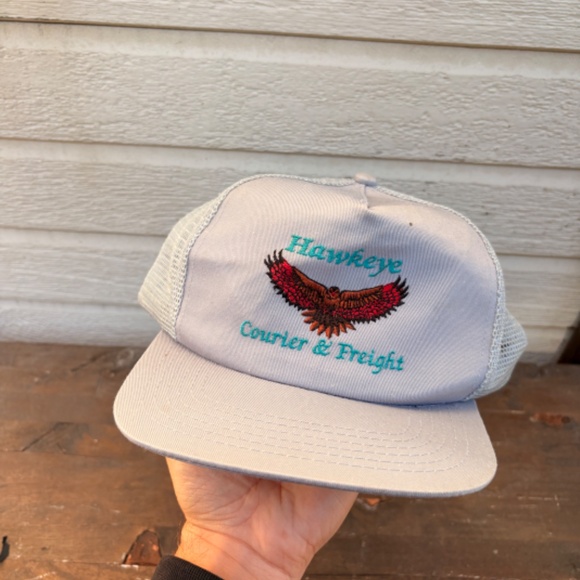 Vintage HAWKEYE Courier & Freight Mesh trucker hat snapback grey EAGLE - Picture 2 of 5